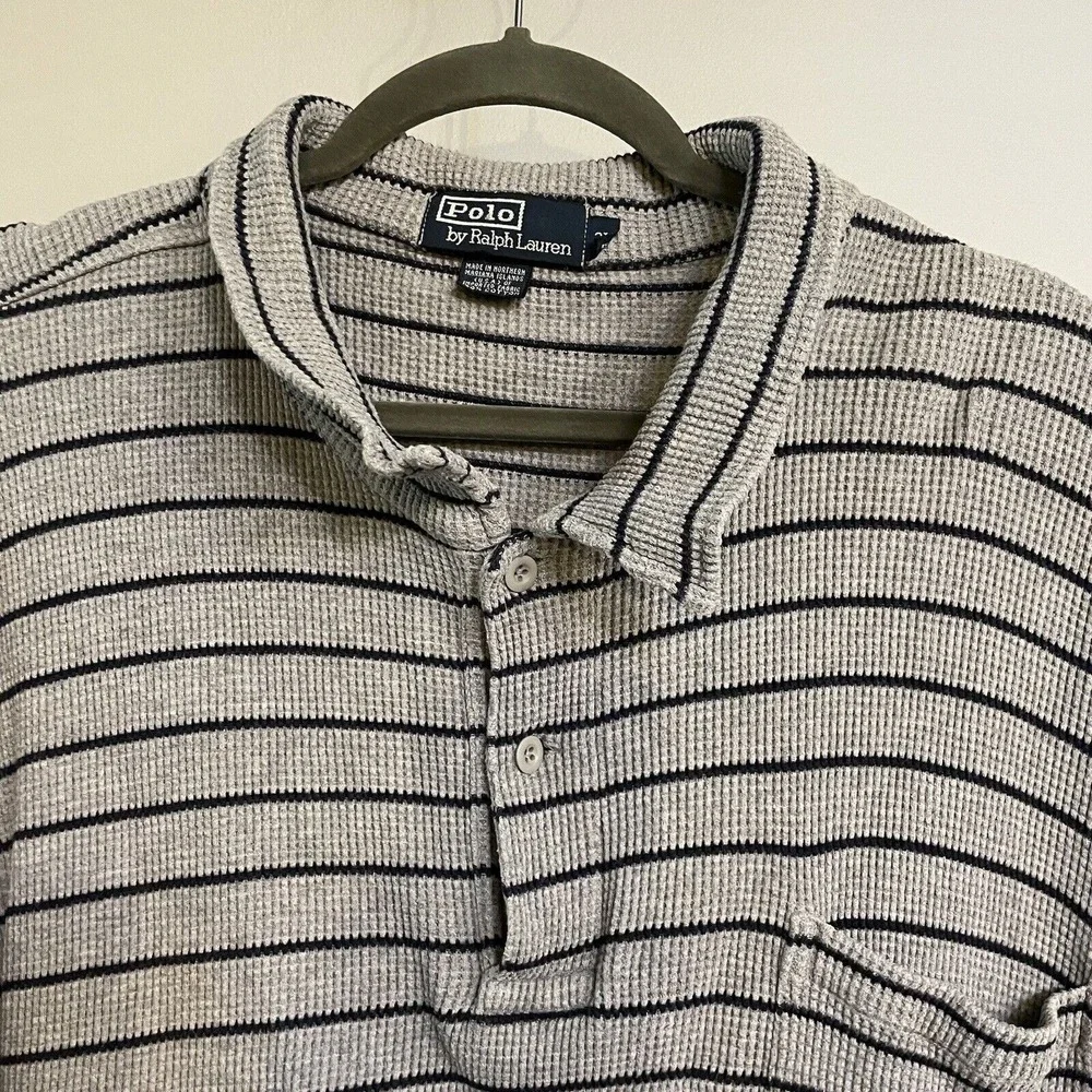 Polo Ralph Lauren Mens Gray Striped Waffle Knit 1/4 Button Short Sleeve Shirt 2X